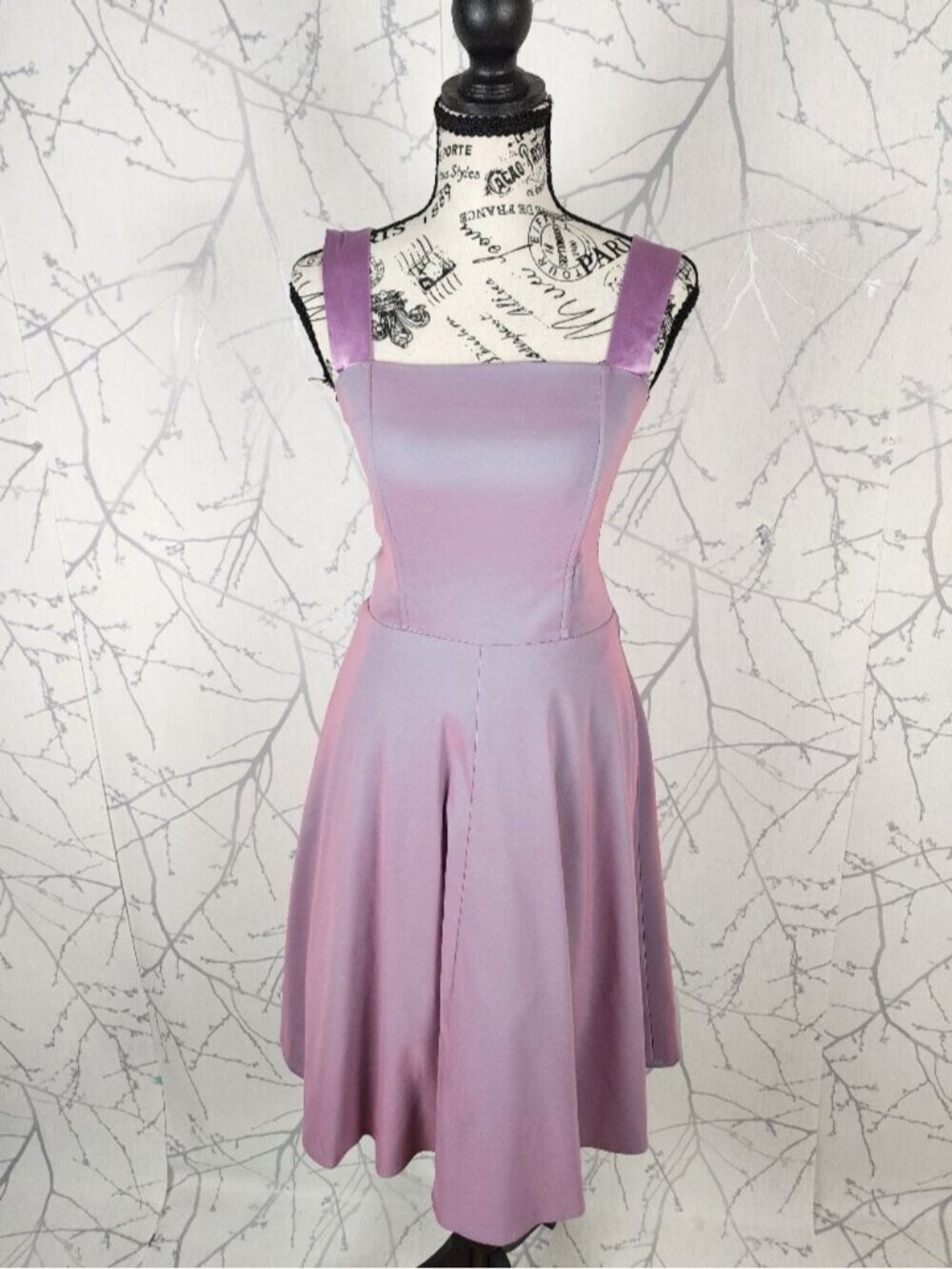 Le Chateau Pink Dupioni Iridescent Square Neck Fit & Flare Dress